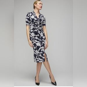 White House Black Market Matte Jersey Ruched Tie-Front‎ Midi Dress, Size 2